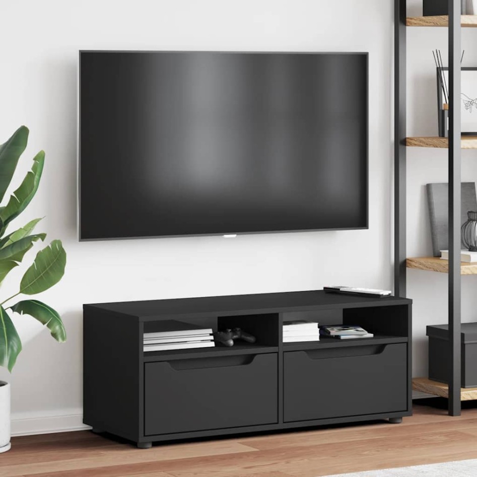 Mueble de TV VISNES negro 100x40x38 cm madera de