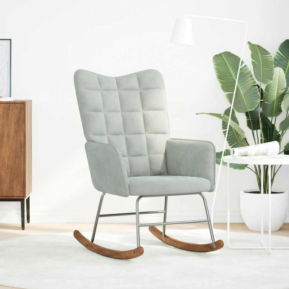 Silla mecedora de terciopelo gris