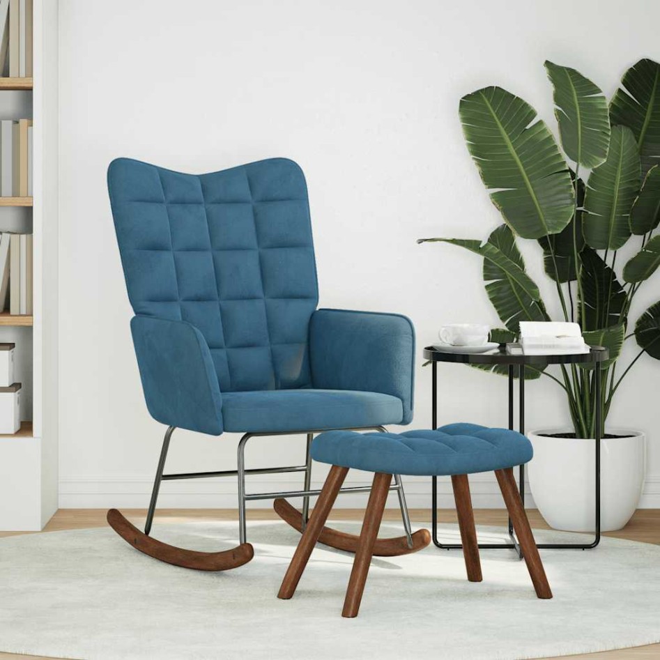Mecedora con taburete de terciopelo