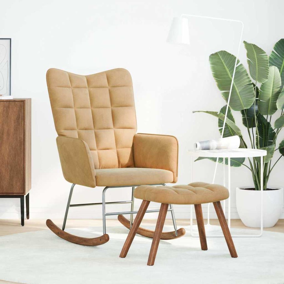 Mecedora con taburete de terciopelo