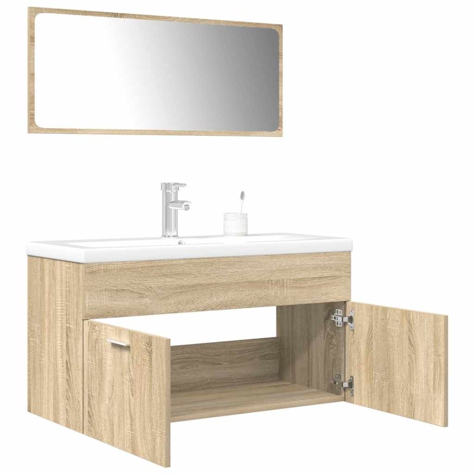 Set de muebles de baño 3 pzas madera contrachapada roble
