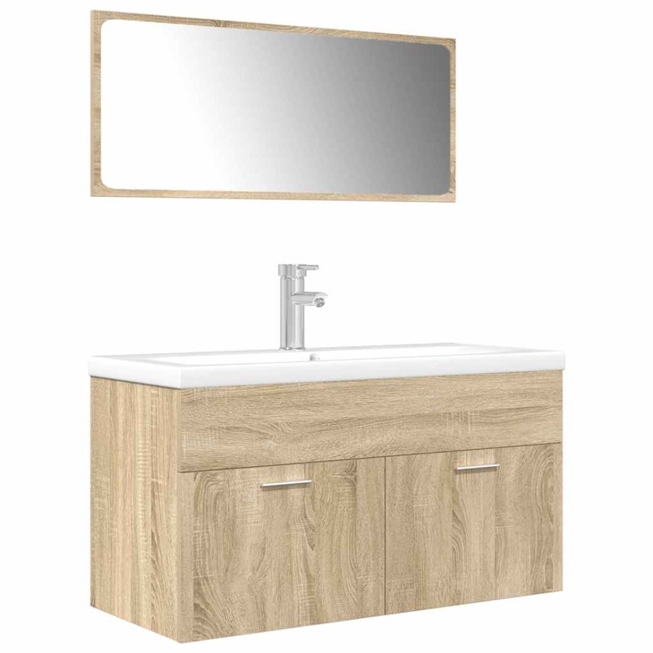 Set de muebles de baño 3 pzas madera contrachapada roble