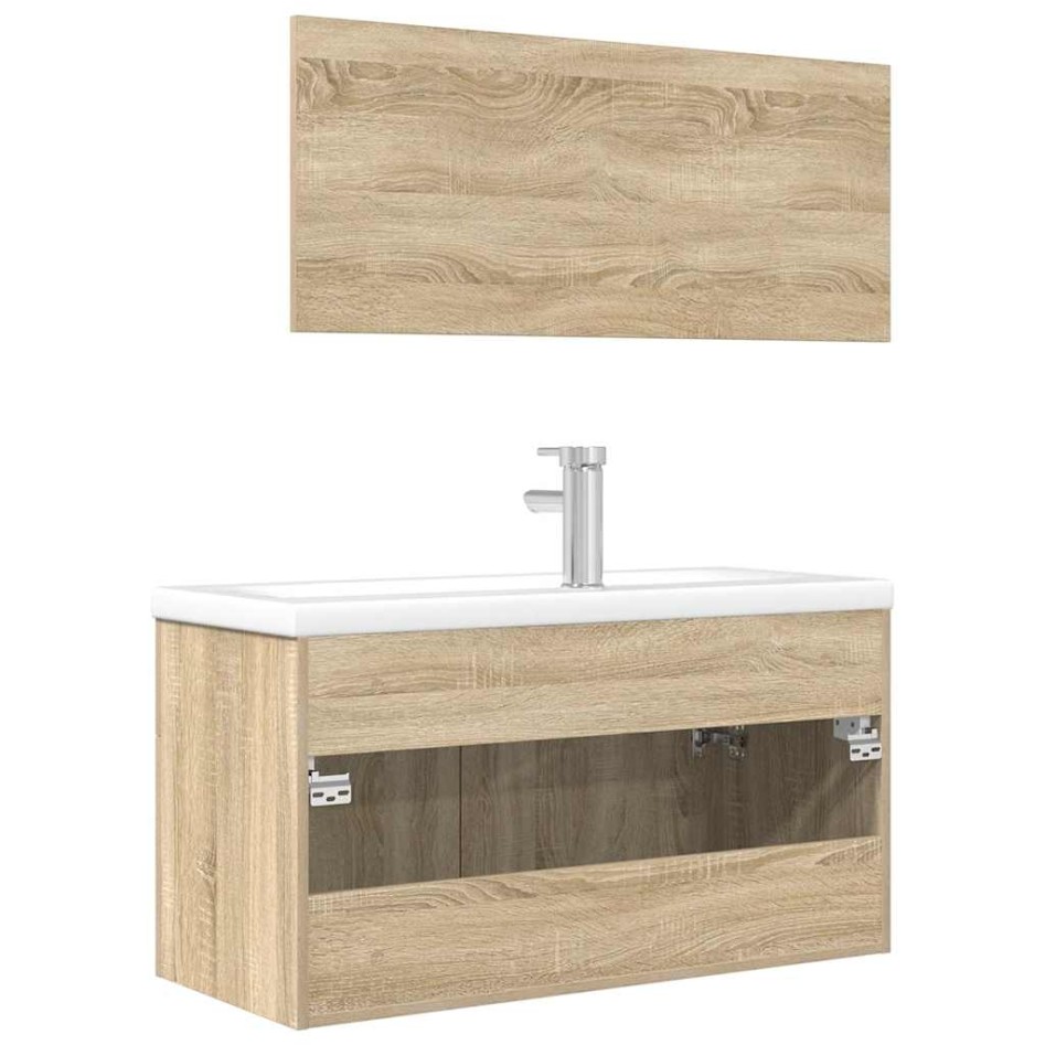 Set de muebles de baño 3 pzas madera contrachapada roble
