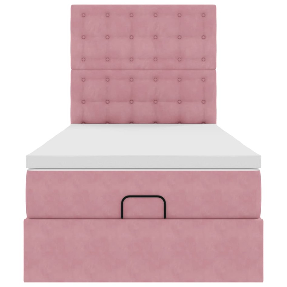 Estructura cama otomana con colchones terciopelo rosa