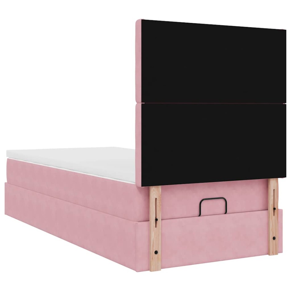 Estructura cama otomana con colchones terciopelo rosa