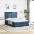 Estructura de cama otomana colchón tela azul pardo