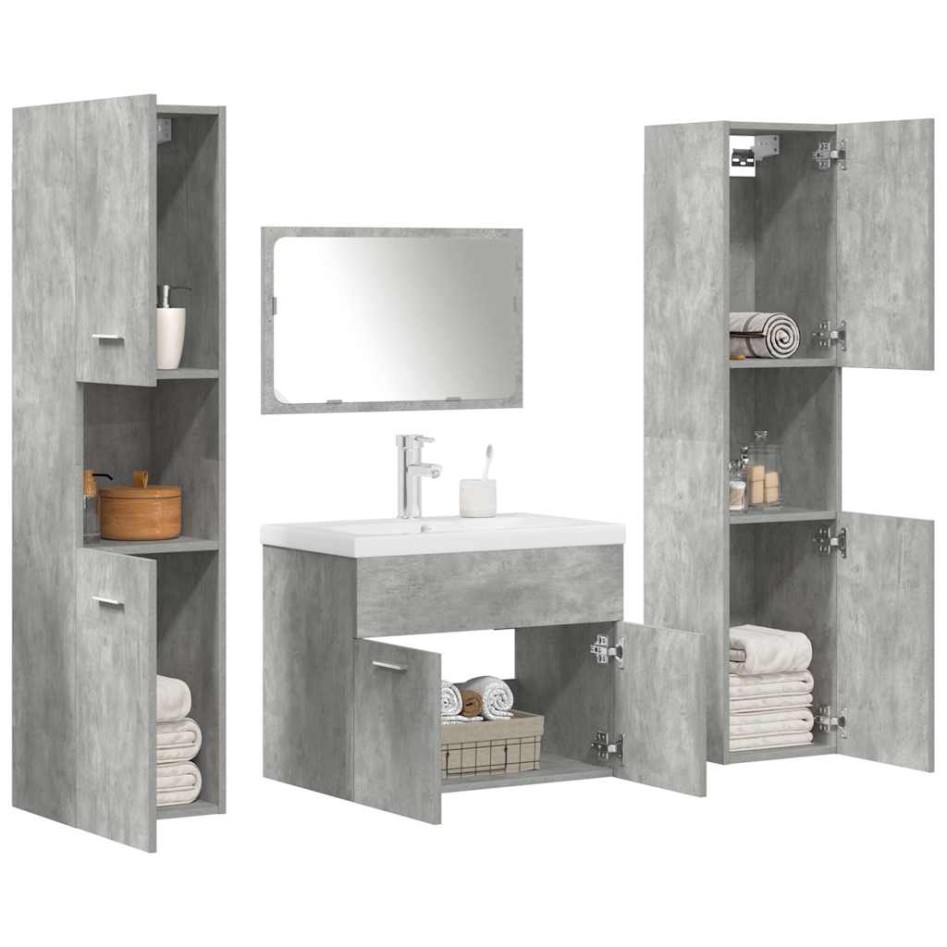 Set muebles de baño 5 piezas madera ingeniería gris