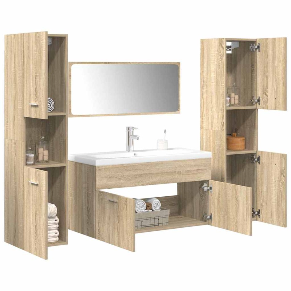 Juego de muebles de baño 5 pzas madera ingeniería roble