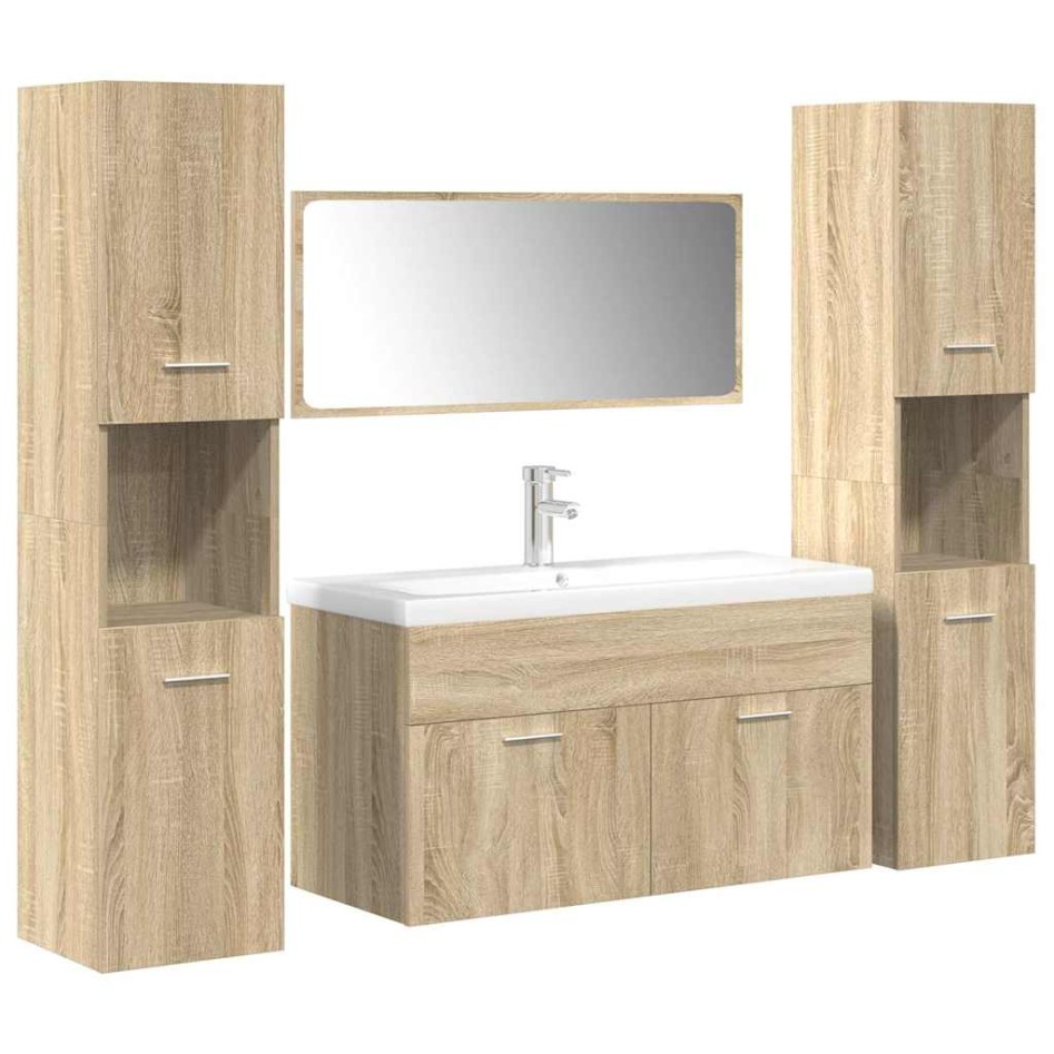Juego de muebles de baño 5 pzas madera ingeniería roble