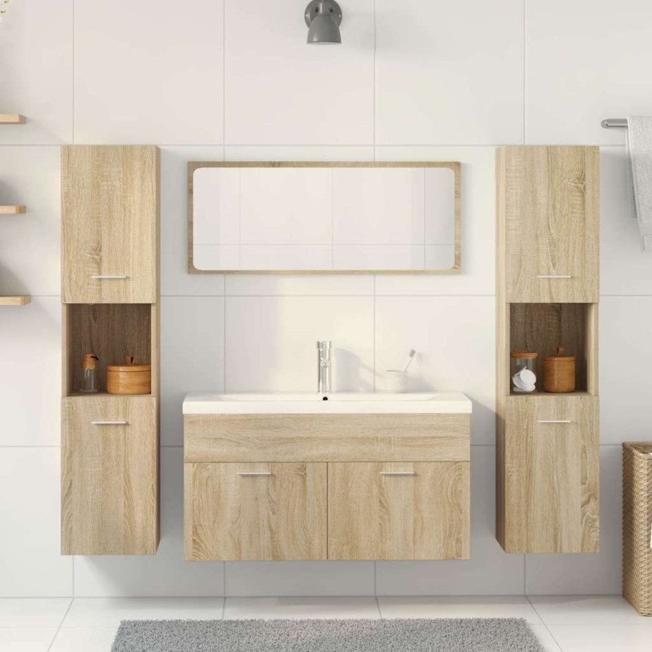Juego de muebles de baño 5 pzas madera ingeniería roble