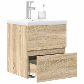 Set de muebles de baño 2 pzas madera contrachapada roble