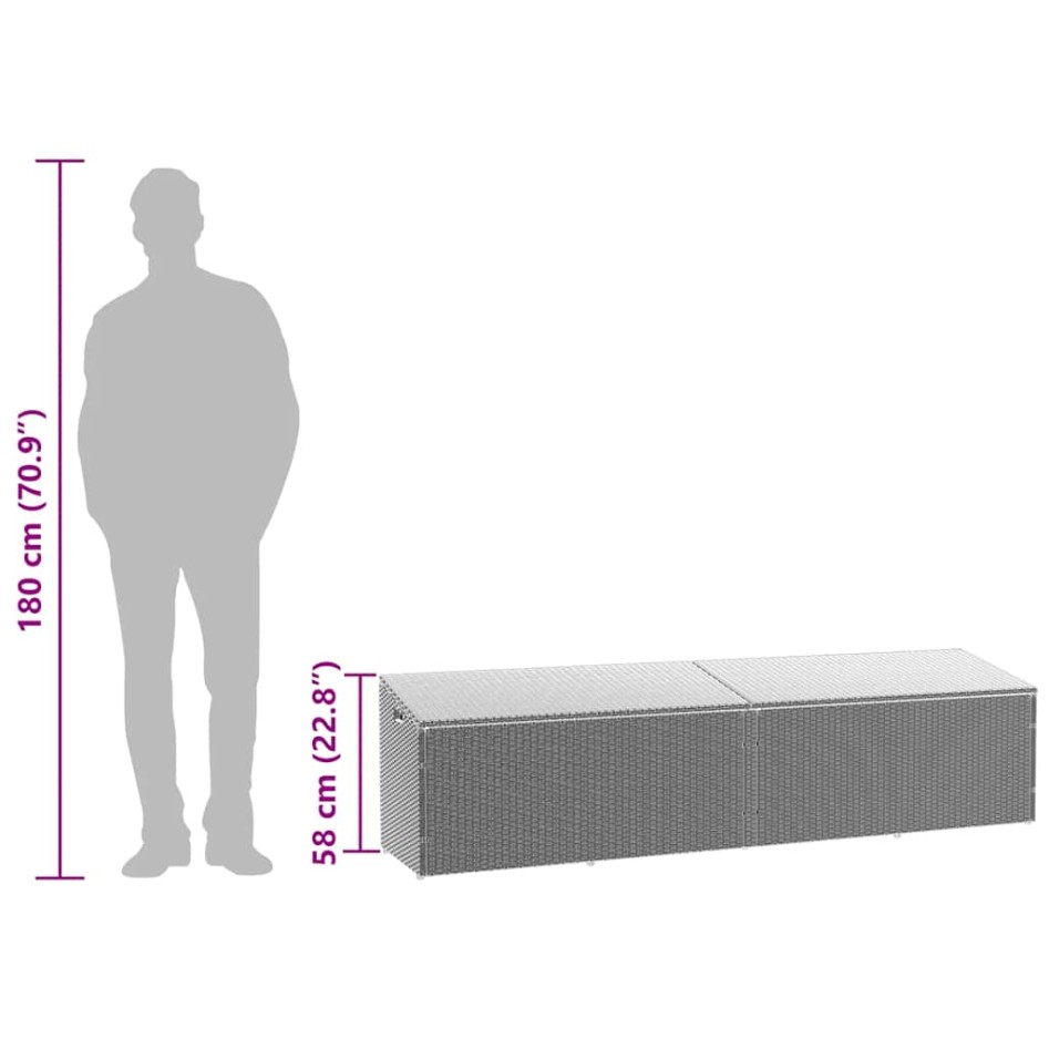 Caja almacenaje jardín ratán sintético gris claro 220x50x58