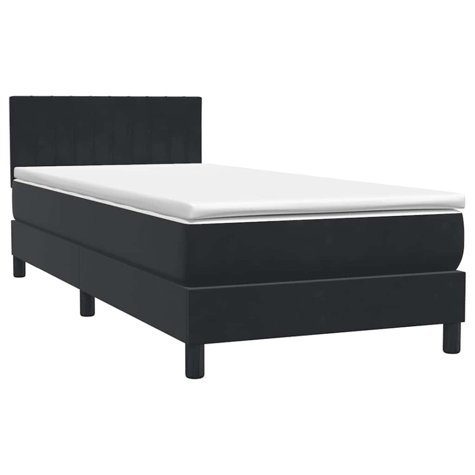 Cama box spring con colchón cuero sintético negro 90x210