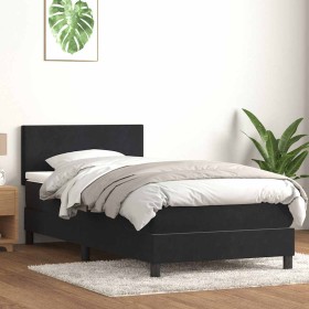 Cama box spring con colchón cuero sintético negro 90x210