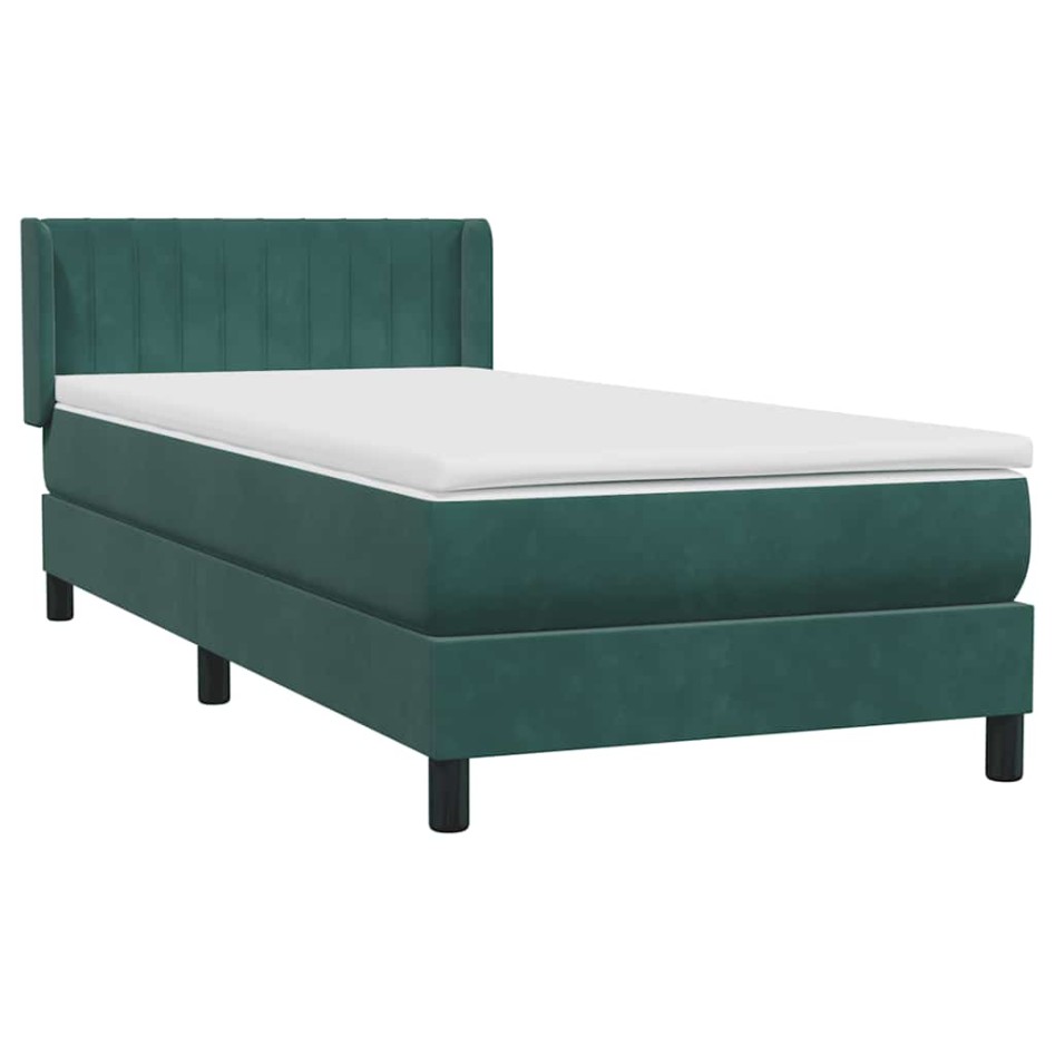 Cama box spring con colchón terciopelo verde oscuro 90x220