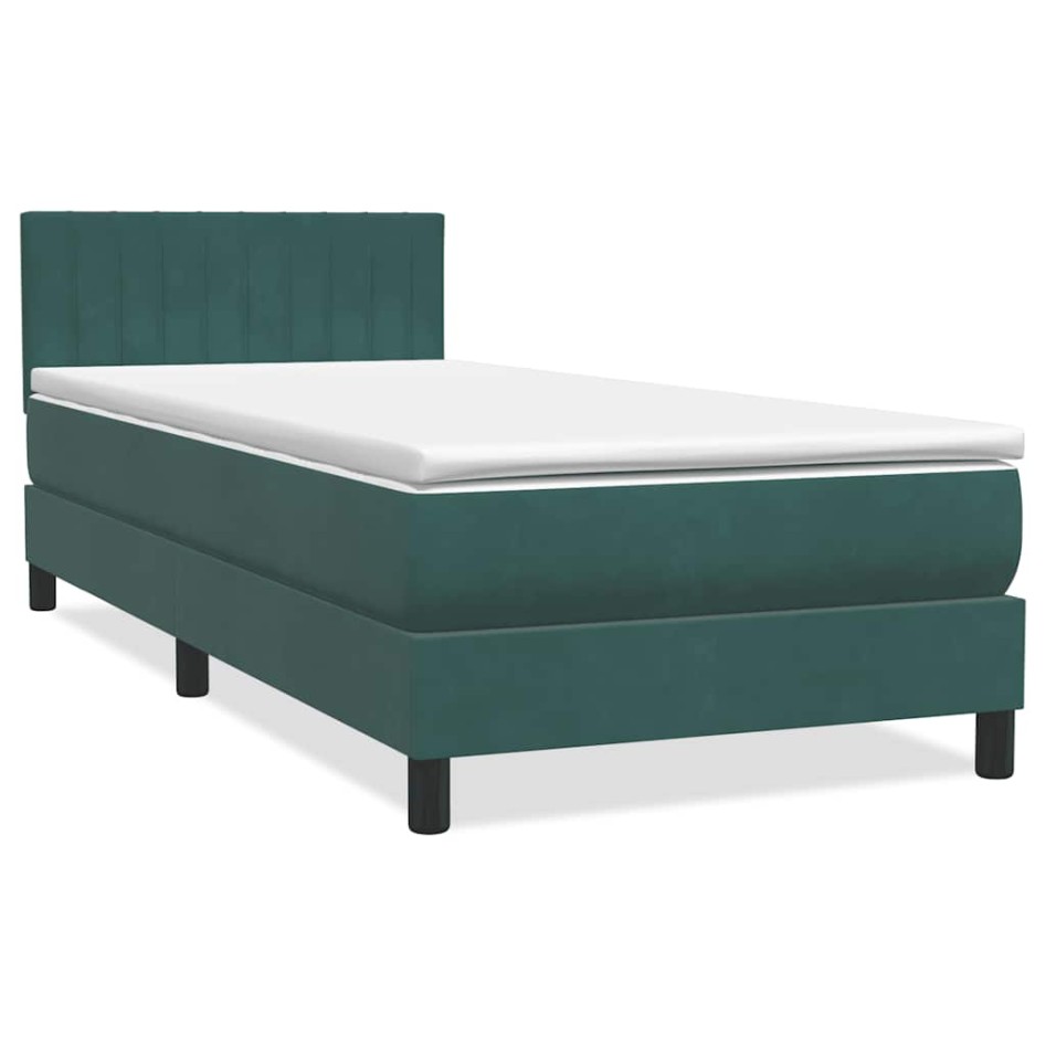 Cama box spring con colchón terciopelo verde oscuro 90x220