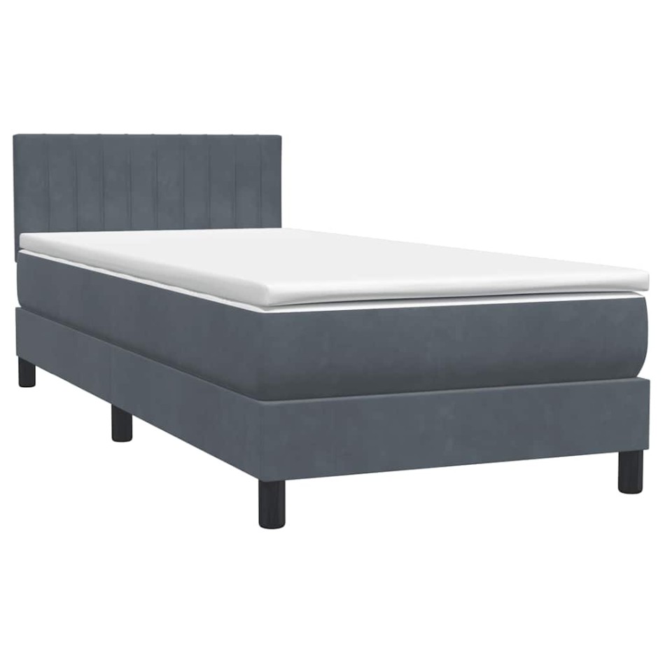 Cama box spring con colchón terciopelo gris oscuro 80x220