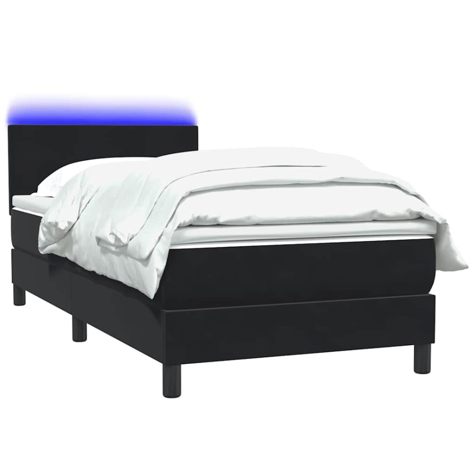 Cama box spring con colchón cuero sintético negro 80x220