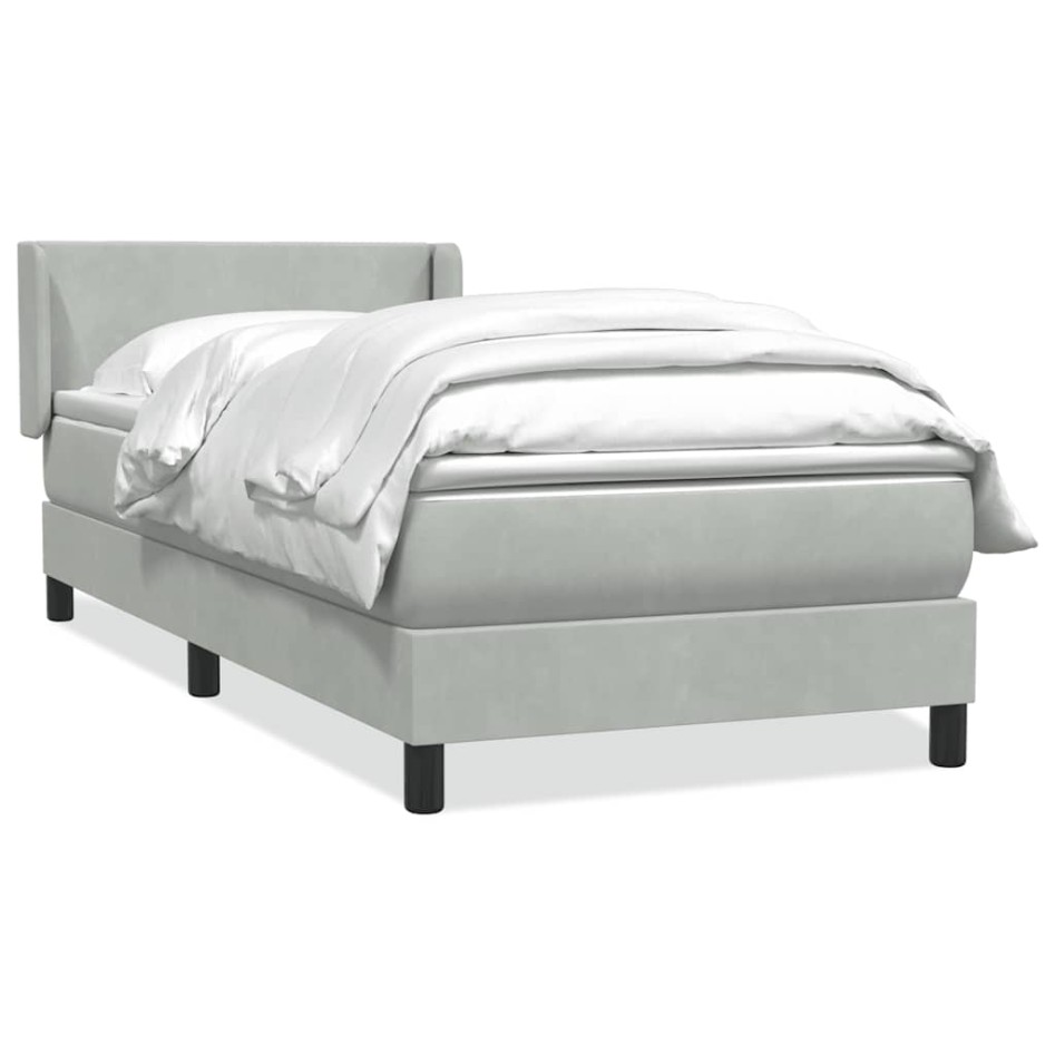Cama box spring con colchón terciopelo gris claro 90x220