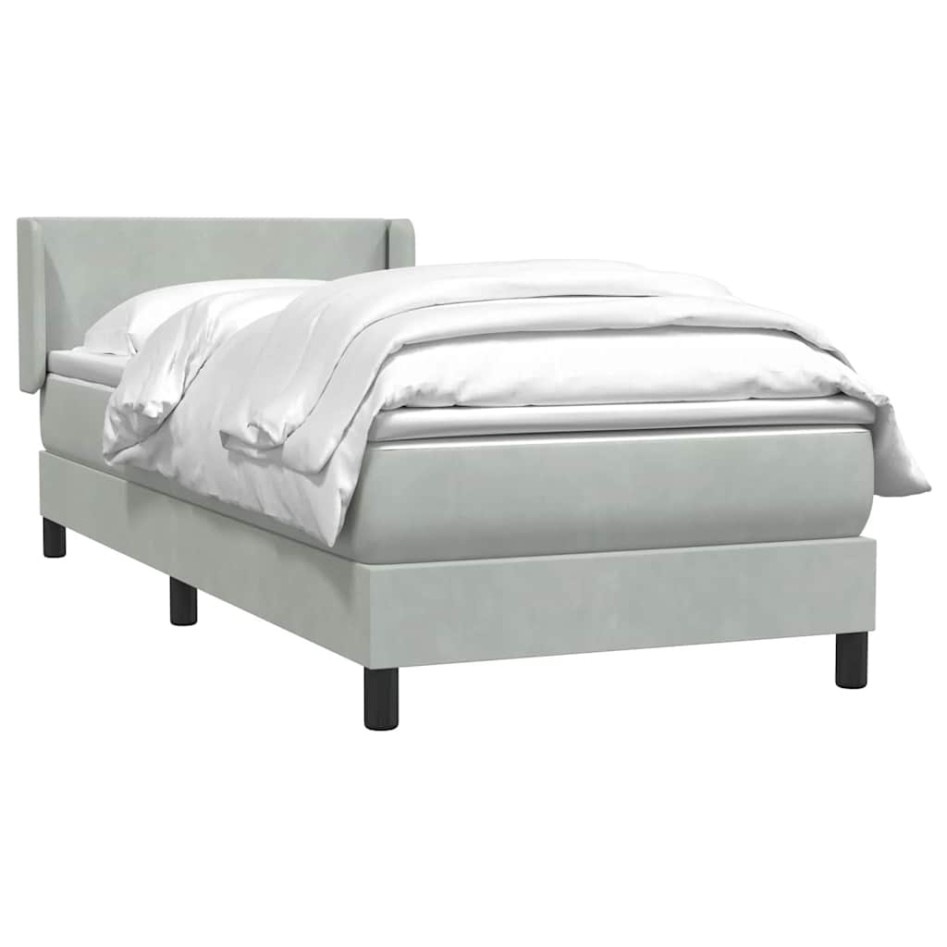 Cama box spring con colchón terciopelo gris claro 90x220