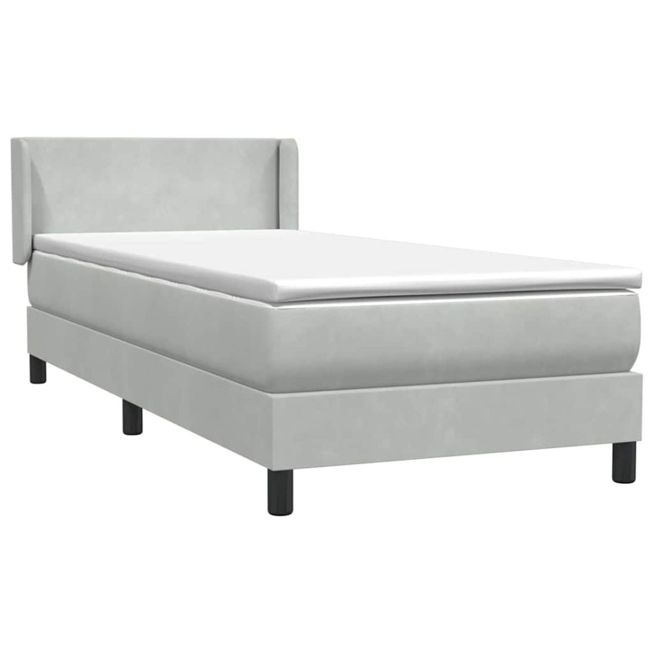 Cama box spring con colchón terciopelo gris claro 90x220