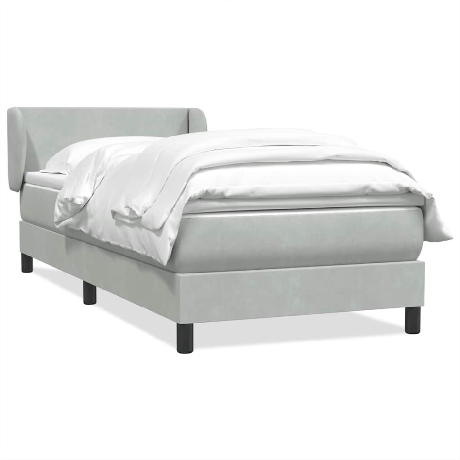 Cama box spring con colchón terciopelo gris claro 90x220