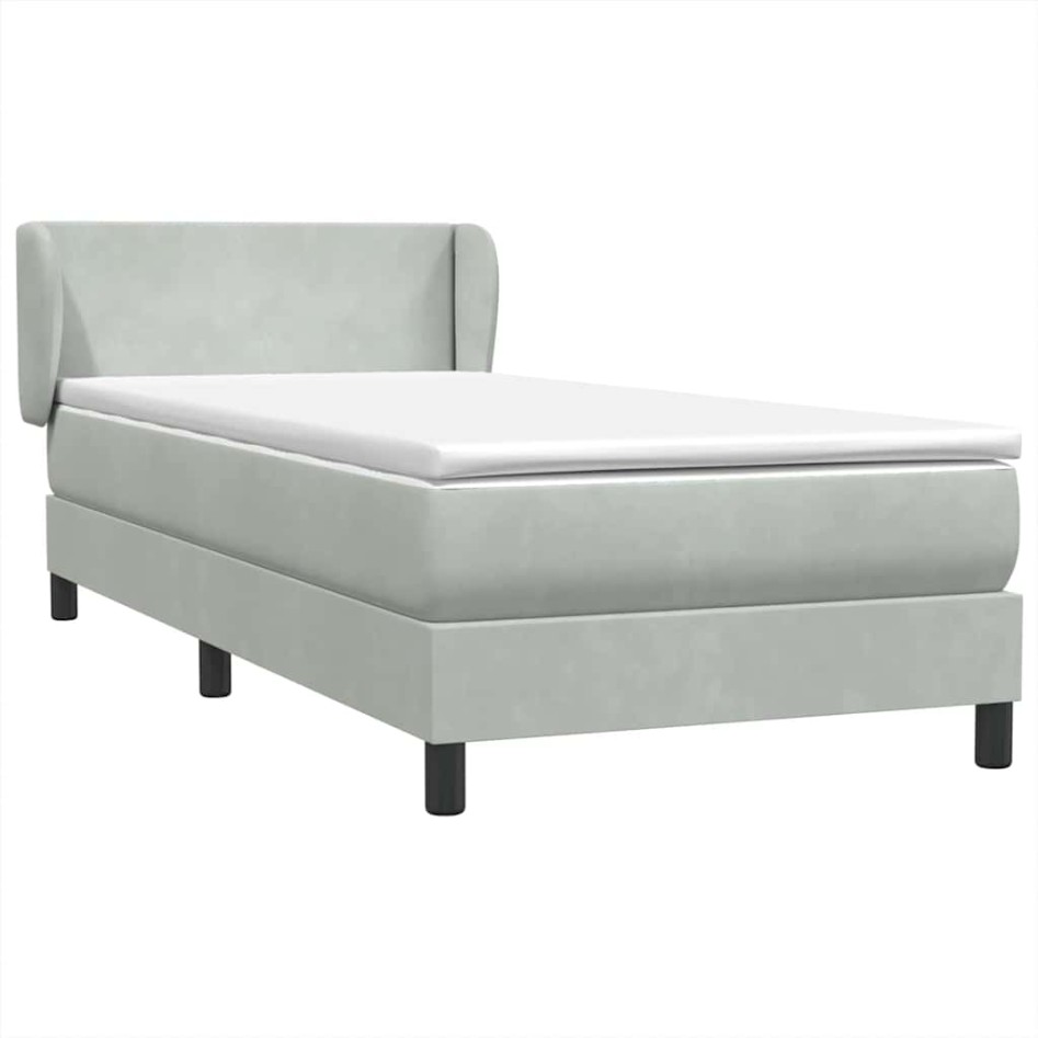 Cama box spring con colchón terciopelo gris claro 90x220