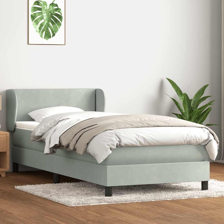 Cama box spring con colchón terciopelo gris claro 90x220