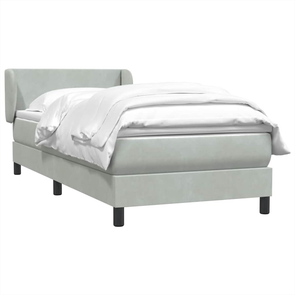 Cama box spring con colchón terciopelo gris claro 90x220