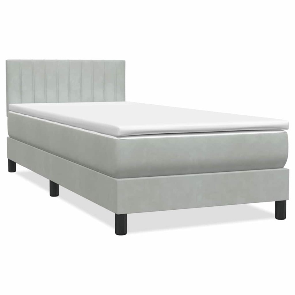 Cama box spring con colchón terciopelo gris claro 80x220