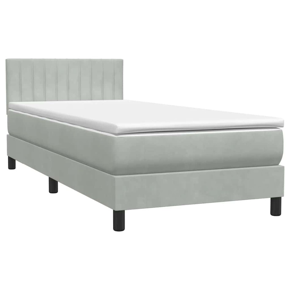 Cama box spring con colchón terciopelo gris claro 80x220