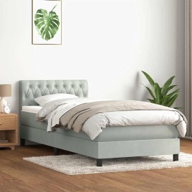Cama box spring con colchón terciopelo gris claro 90x220