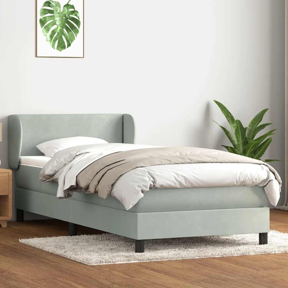 Cama box spring con colchón terciopelo gris claro 80x220