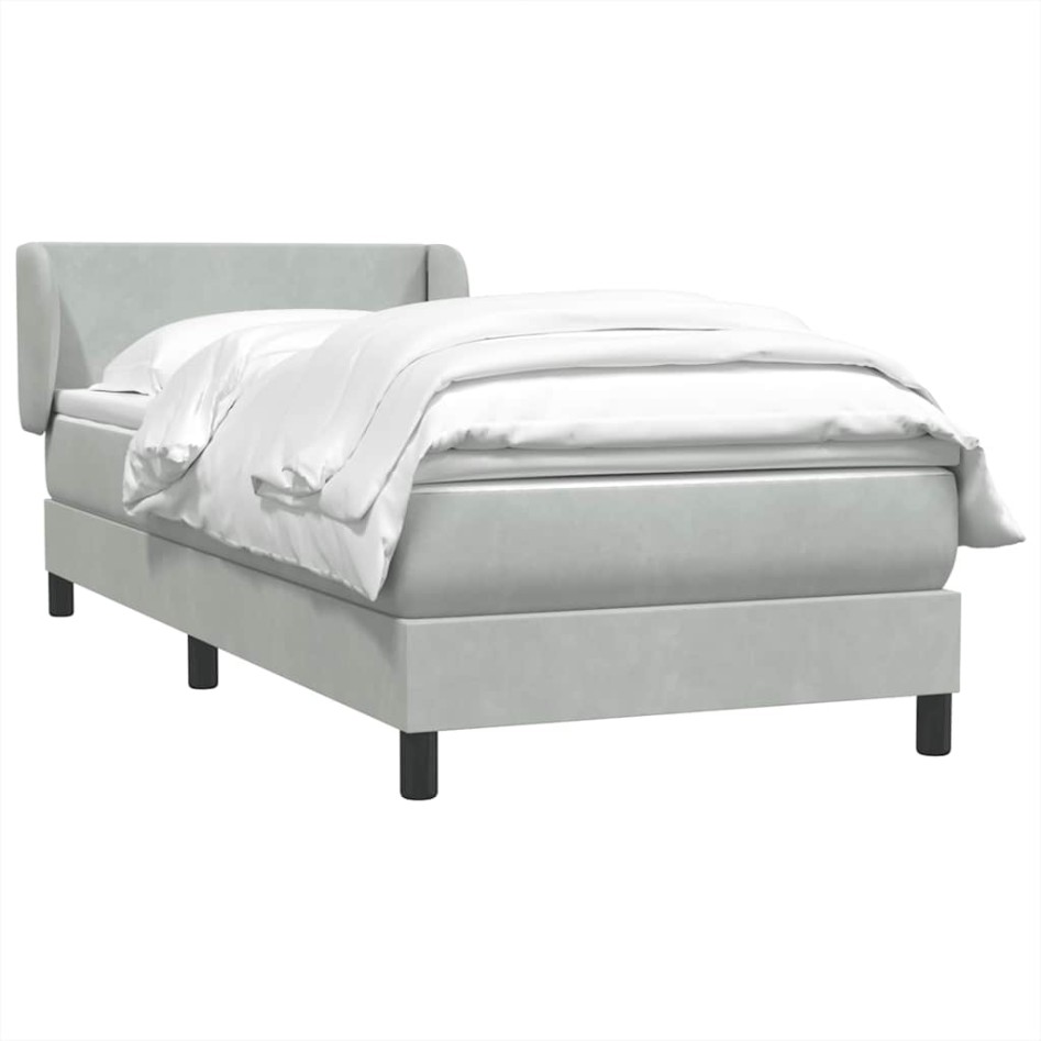 Cama box spring con colchón terciopelo gris claro 80x220