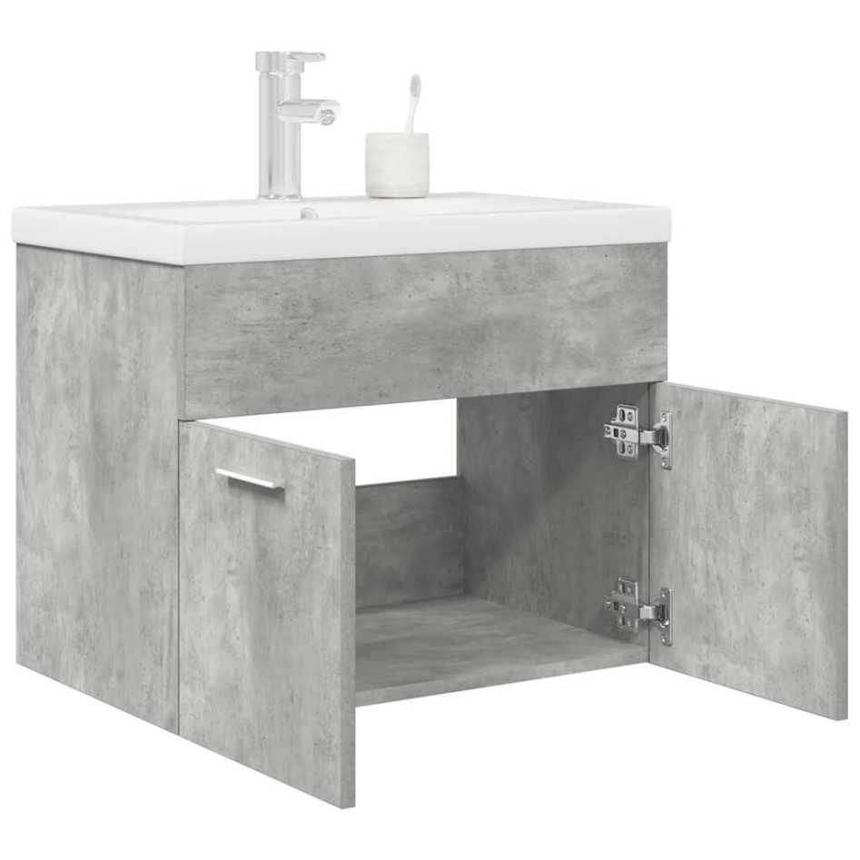 Mueble de baño con lavabo incorporado y grifo gris