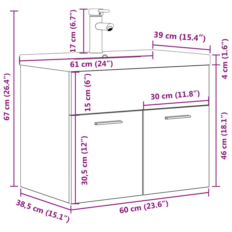 Mueble de baño con lavabo incorporado y grifo gris