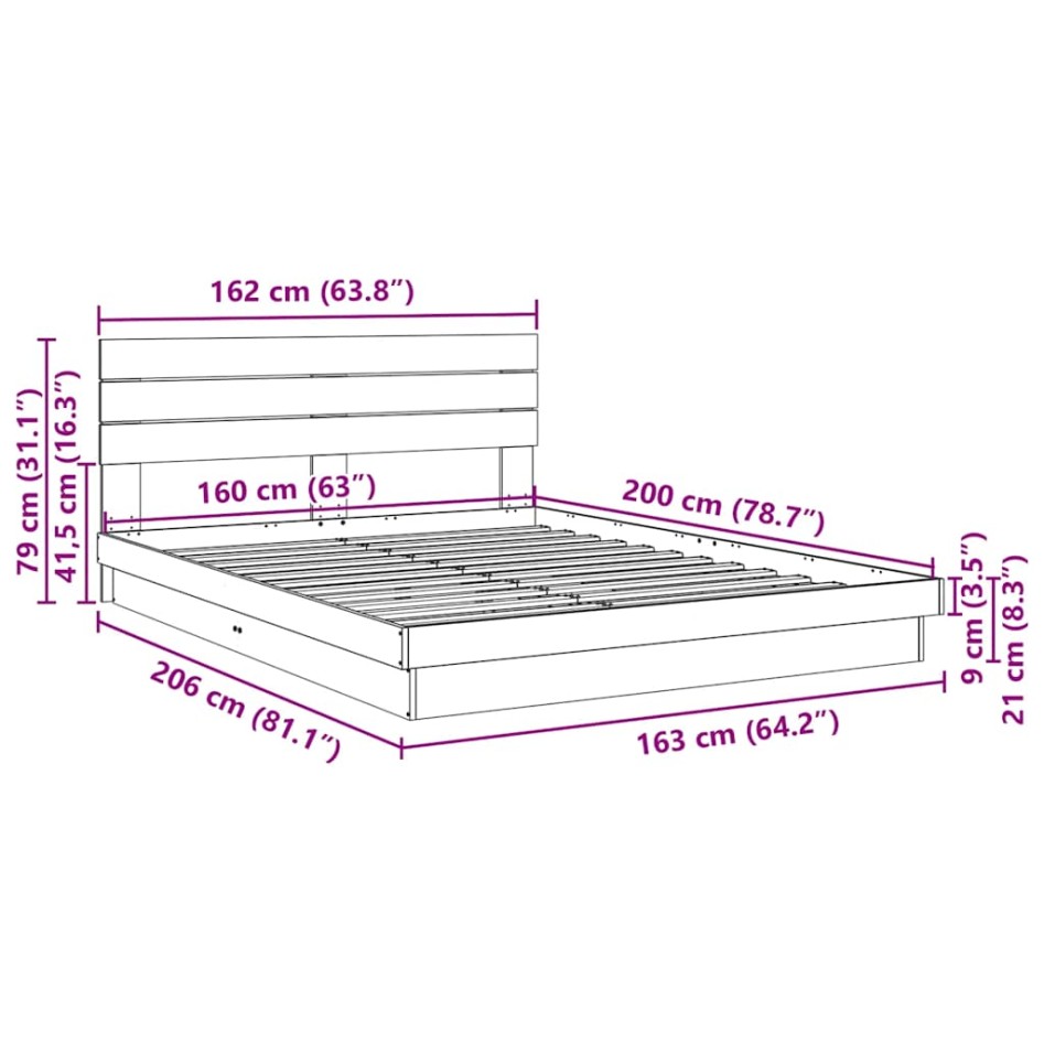 Estructura de cama con cabecero sin colchón 160x200