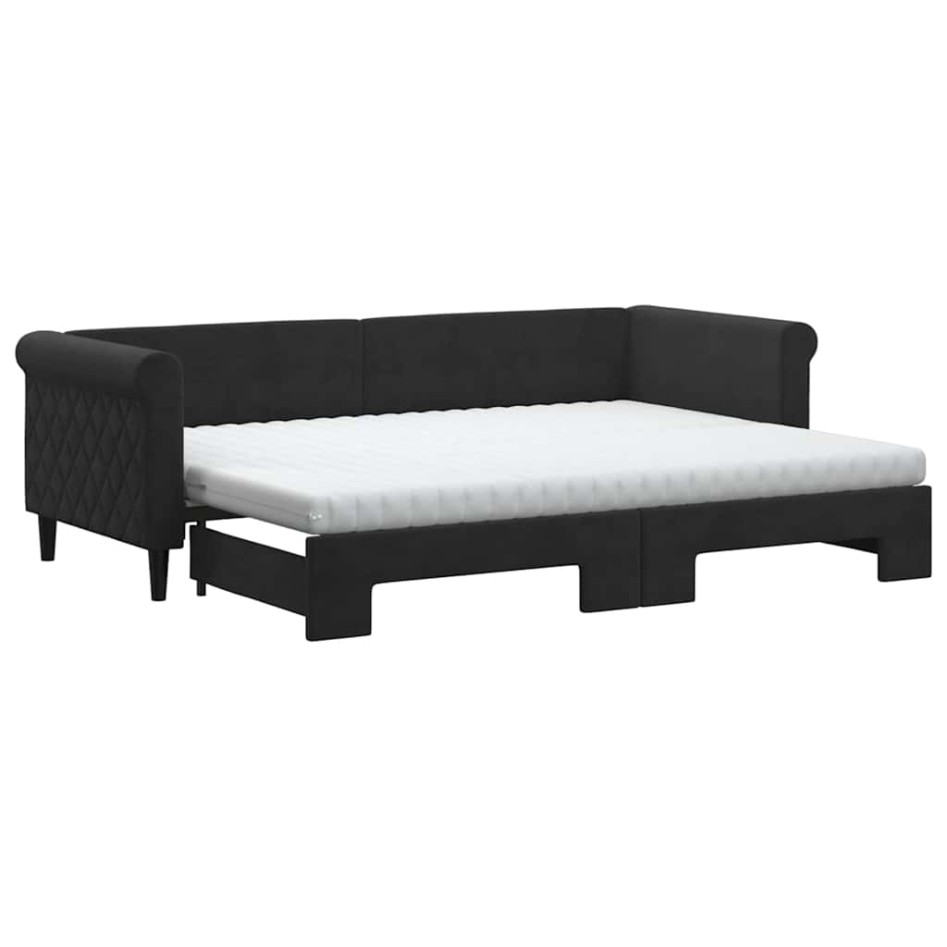 Sofá cama nido con colchón terciopelo negro 80x200