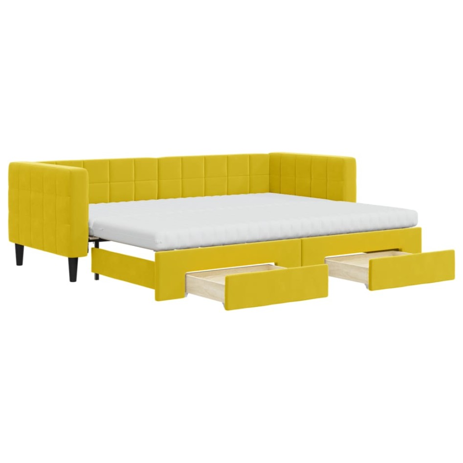Sofá cama nido con cajones terciopelo amarillo 80x200