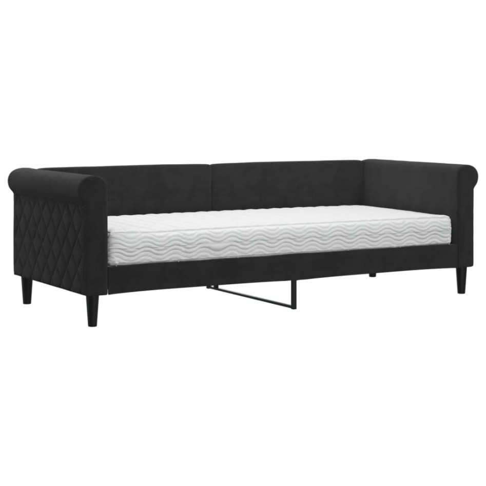 Sofá cama con colchón terciopelo negro 80x200