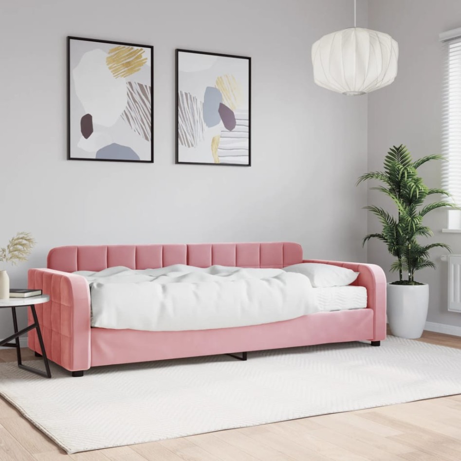 Sofá cama con colchón terciopelo rosa 80x200