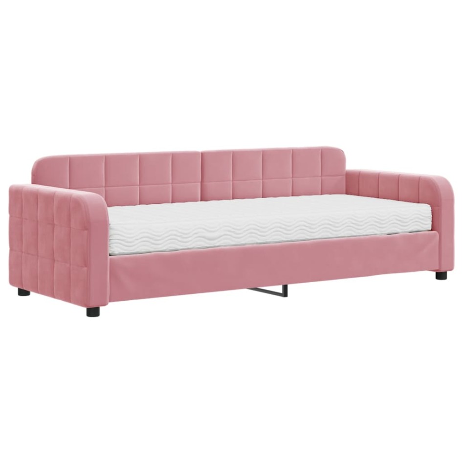 Sofá cama con colchón terciopelo rosa 80x200