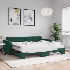 Sofá cama nido con colchón terciopelo verde oscuro 90x200