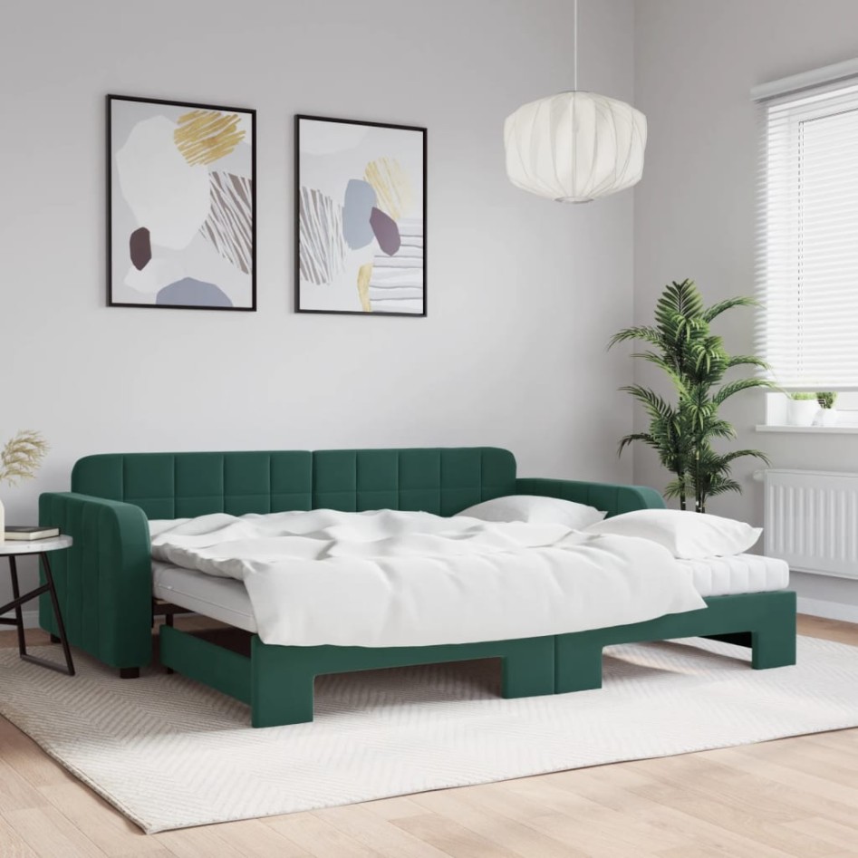 Sofá cama nido con colchón terciopelo verde oscuro 90x200