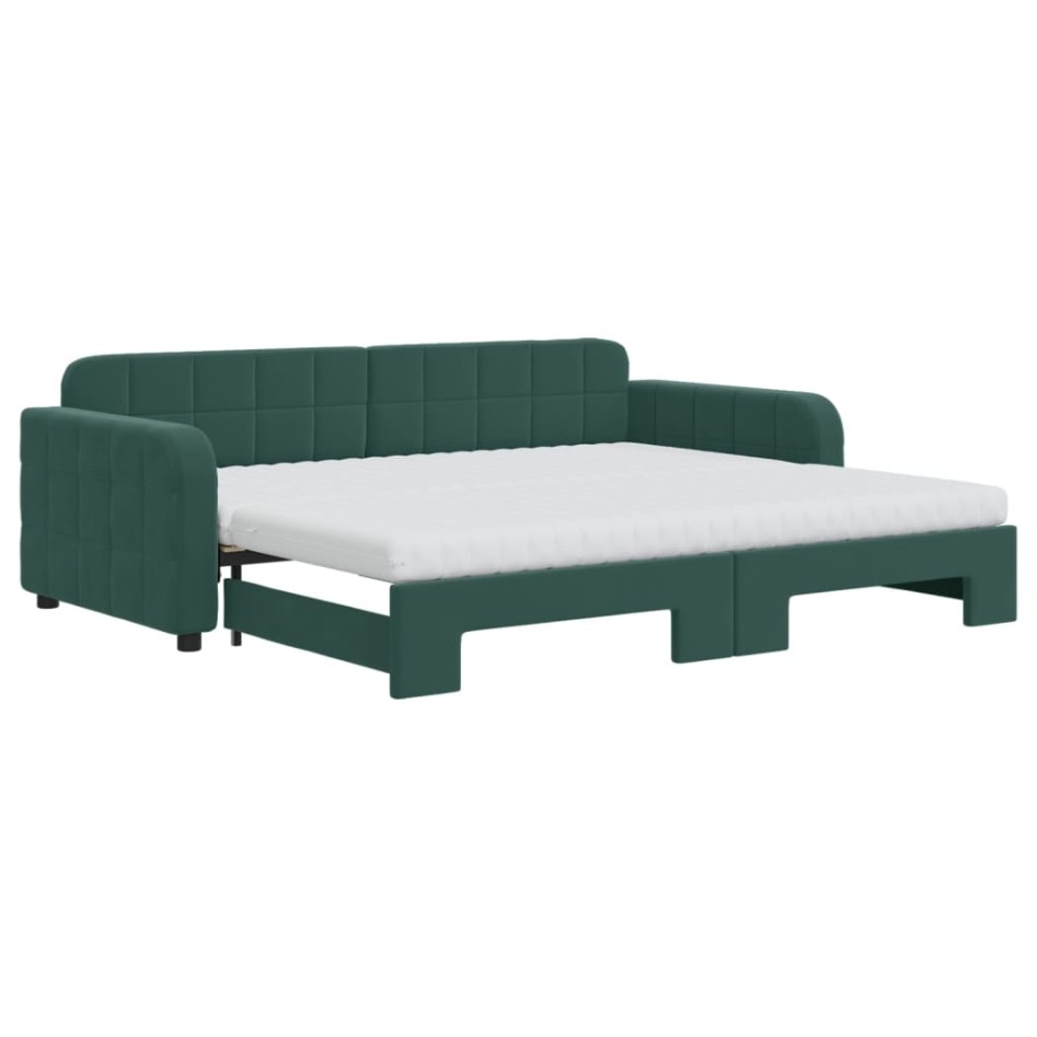 Sofá cama nido con colchón terciopelo verde oscuro 90x200