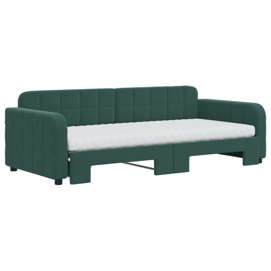 Sofá cama nido con colchón terciopelo verde oscuro 90x200