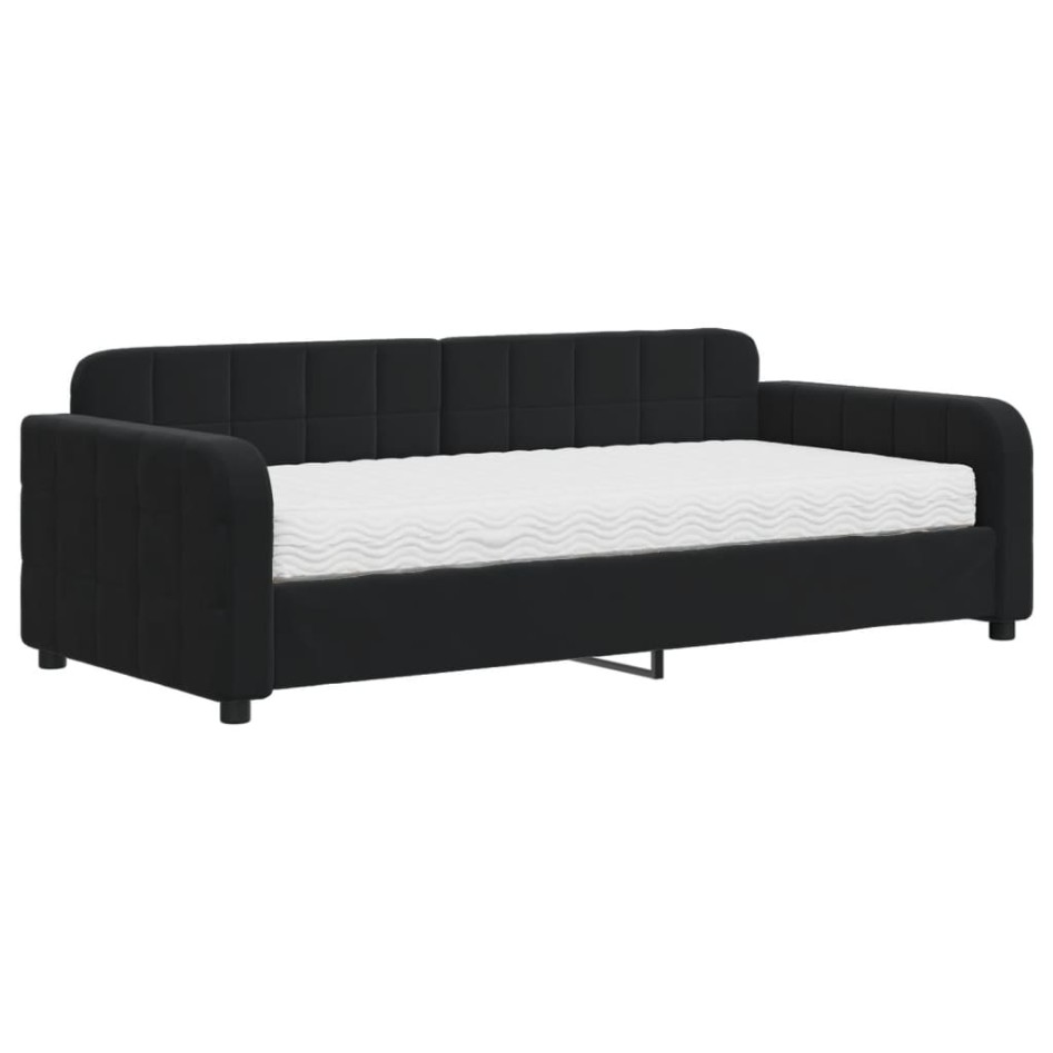 Sofá cama con colchón terciopelo negro 90x190