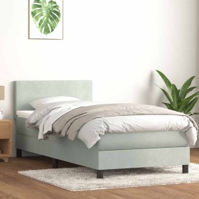 Cama box spring con colchón terciopelo gris claro 90x210