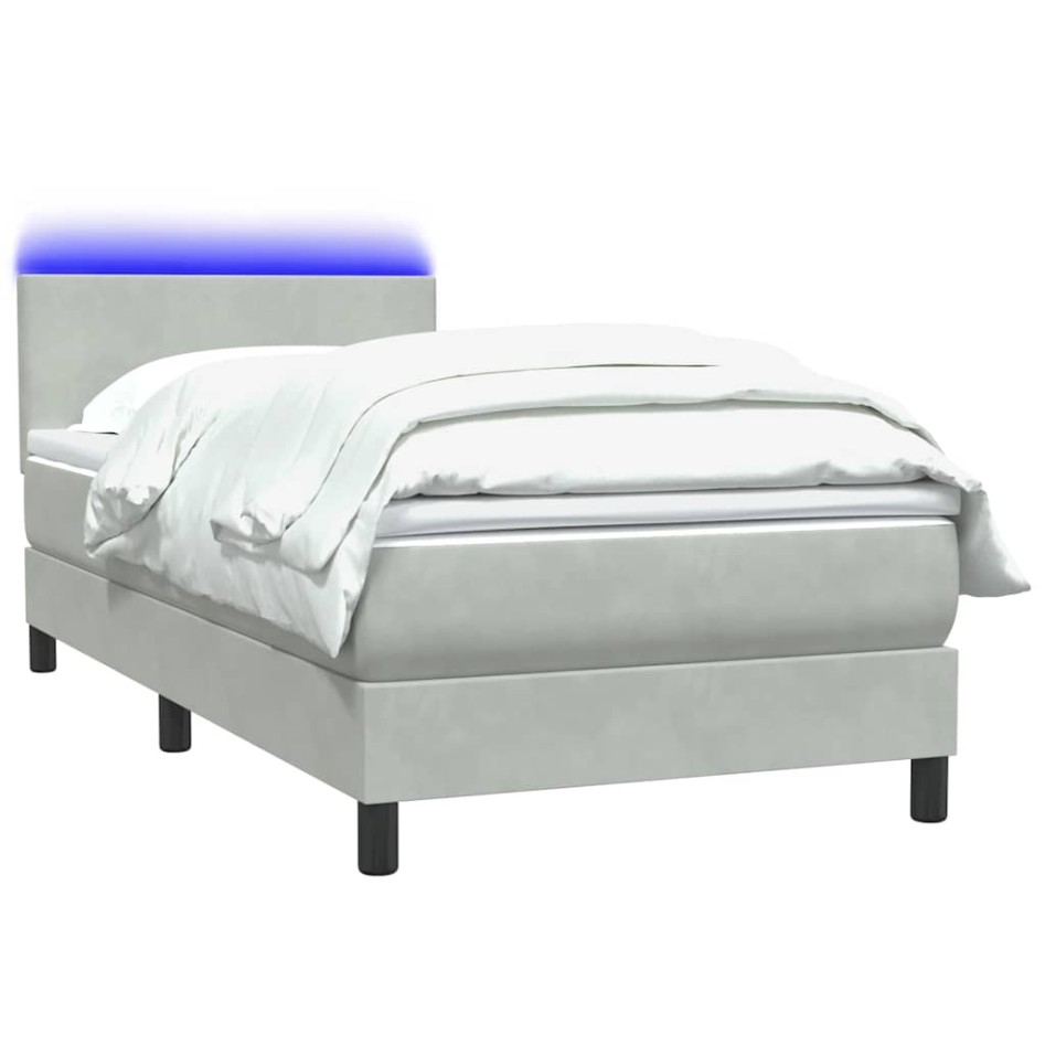 Cama box spring con colchón terciopelo gris claro 90x210
