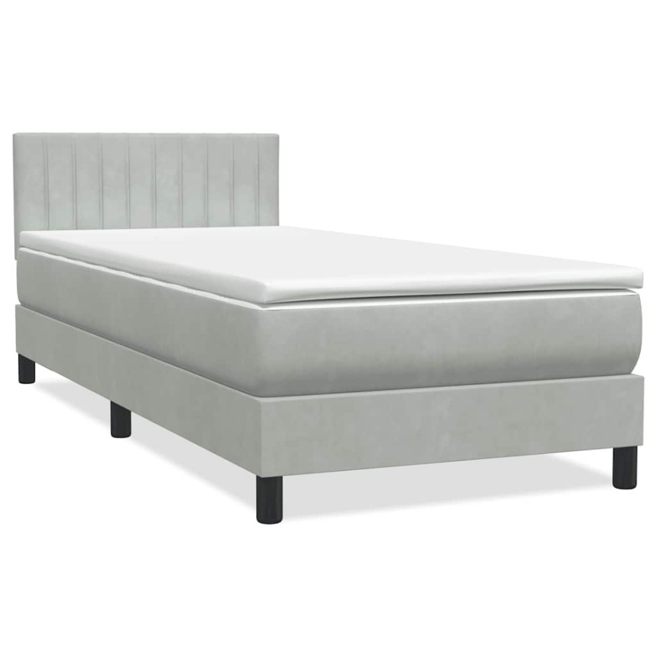 Cama box spring con colchón terciopelo gris claro 90x210